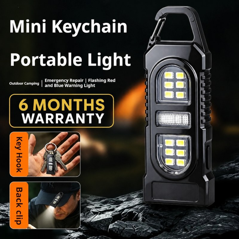 Keychain Flashlight USB C Rechargeable Hanging Work Light Waterproof Keyring Pocket Lamp-0943